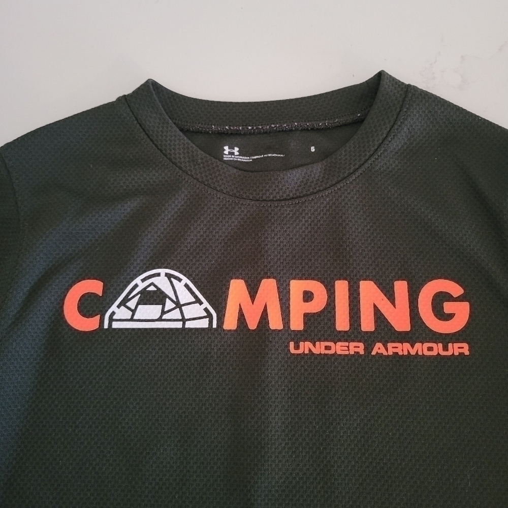 Under Armour Camping Long-Sleeve Tee Green Orange Wicking Green Orange Size 5 - Picture 2 of 7